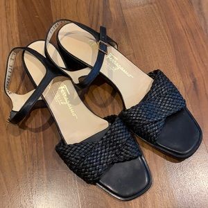 Salvatore Ferragamo Black Leather Sandals 8AAA